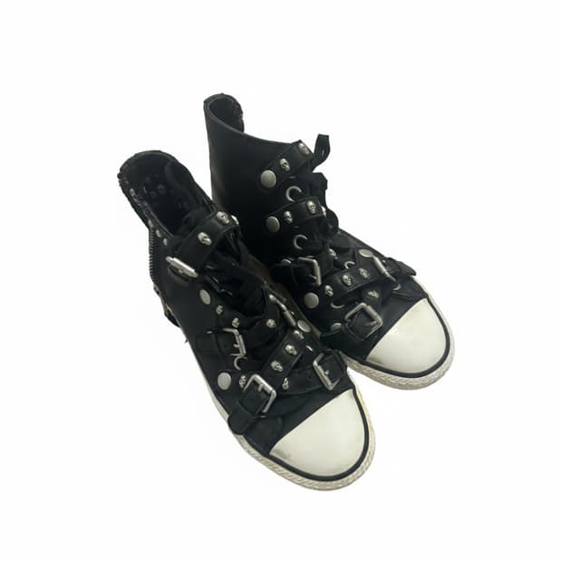아쉬 ash 스컬 스터드 버클 블랙 레더 하이탑 스니커즈 36 230