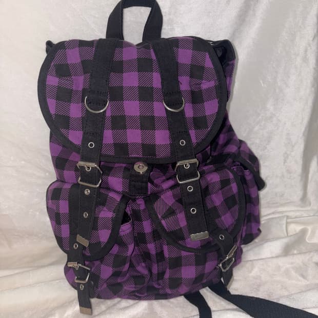 펑크 y2k 보라색 체크무늬 백팩