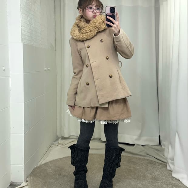 엑시즈팜 아이보리 더블버튼 히메 모리 코디세트