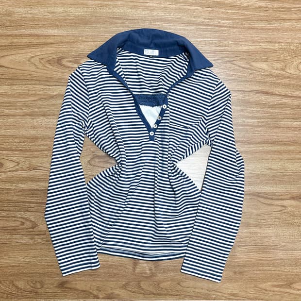 빈티지 스트라이프 레이스 레이어드 티셔츠 모리걸 코이세이오깔 긱시크 고딕