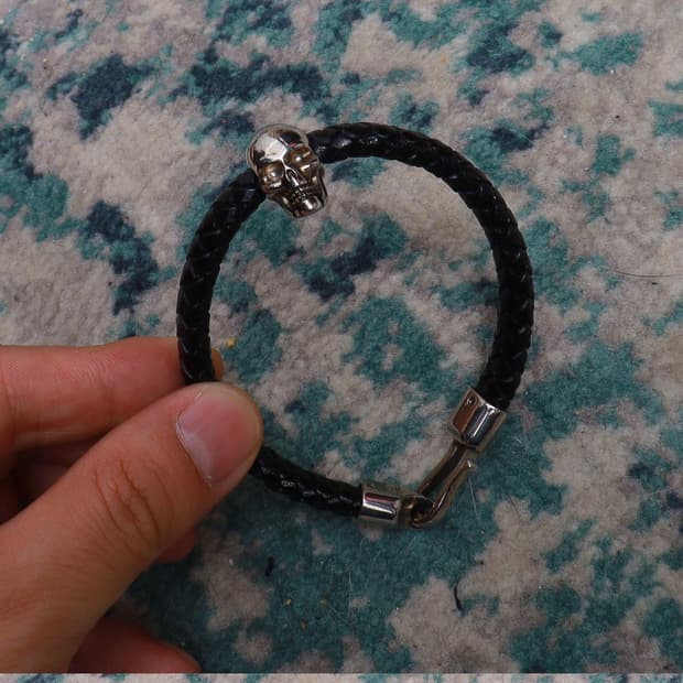 Alexander McQueen 알렉산더 맥퀸 스컬 위빙 가죽 팔찌 정품
