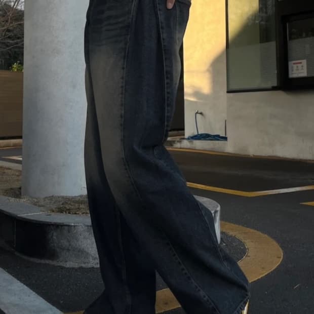 사이드 핀턱 데님 와이드 팬츠 청바지