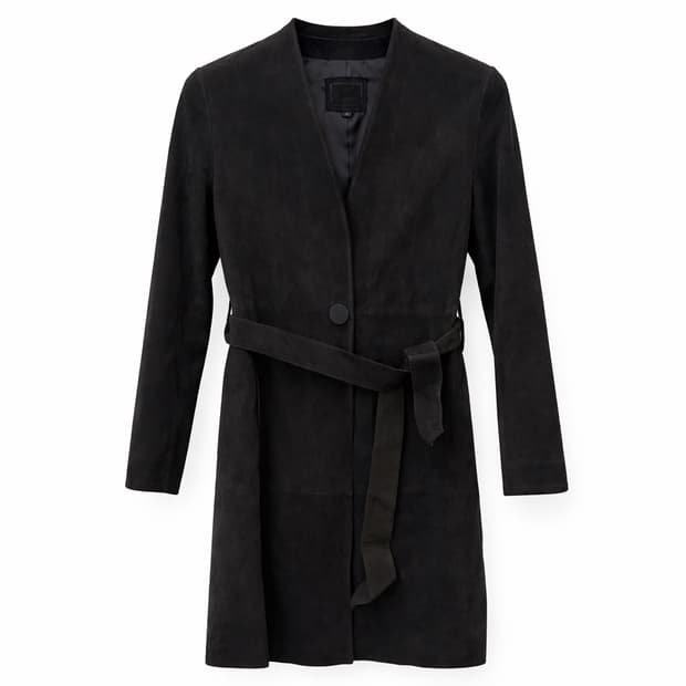 ROBO 블랙 스웨이드 벨트 코트 S