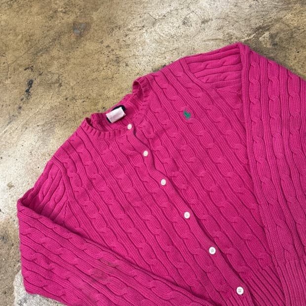 폴로 랄프로렌 핫핑크 꽈배기 니트 가디건