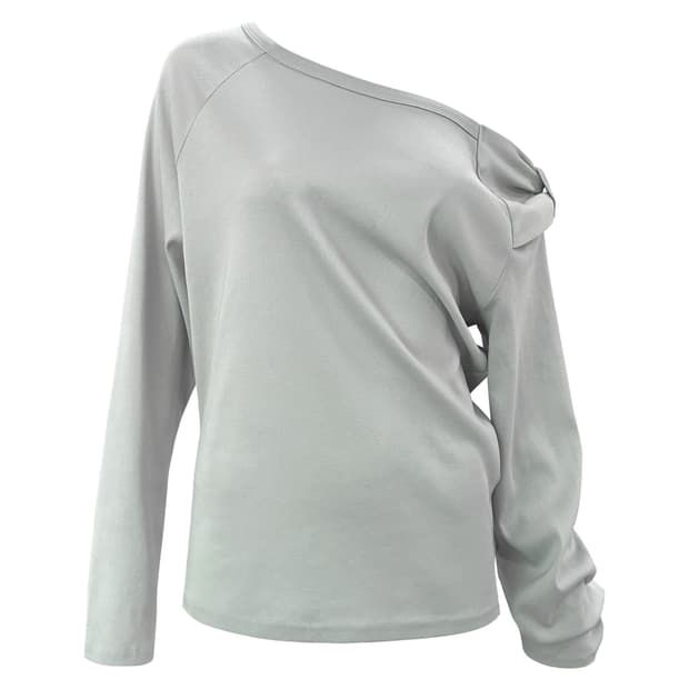 BOW ONE-SHOULDER LONG SLEEVE LIGHT GRAY