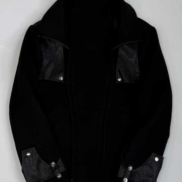 Japanese vintage 가죽 울 트림 믹스 절개 자켓