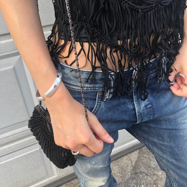 silver checker bangle