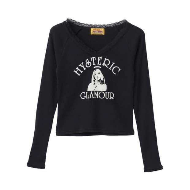 히스테릭 글래머 엔젤 숏 티셔츠 블랙