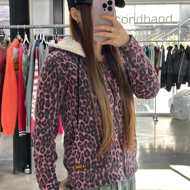 히스테릭글래머 핑크레오파드 보아털 후드자켓