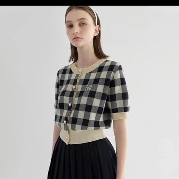 나인 도로시 썸머 깅엄체크 크롭 니트 가디건