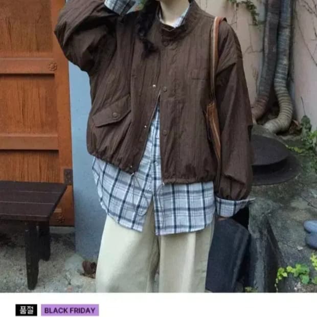 미리내로 브라운 레잉 숏 야상 점퍼