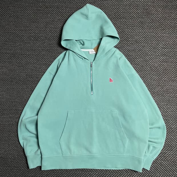 Hazzys 자수로고 아노락 후드 하프 반집업 민트o 5171