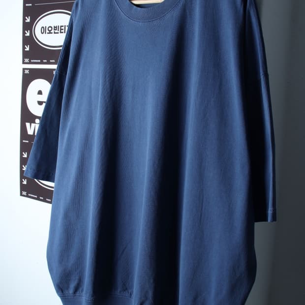 (L-2XL) 퍼스텝 반팔 티셔츠 오버핏 피그먼트 블루 무지-H32445