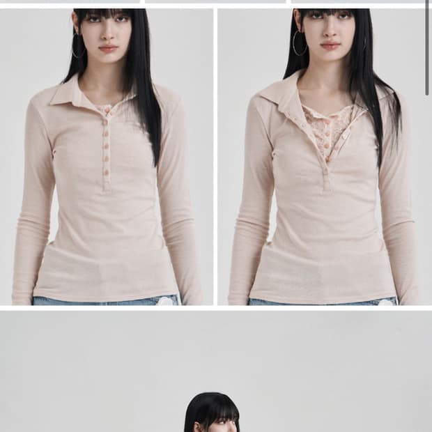 일리오 레이스 레이어 롱슬리브 핑크