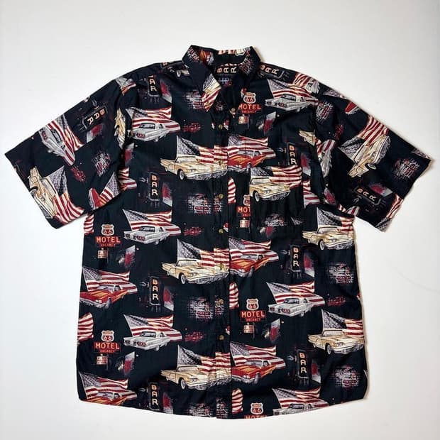 HARBOR BAY 00's 성조기 하와이안 숏 슬리브 셔츠 PN9208