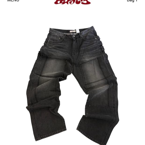 [1] 아오이로 스티치 더블니 팬츠 - 워시드 블랙 데님