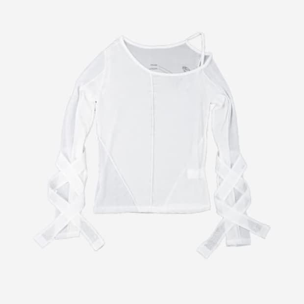 오호스 밴디지 매쉬 티셔츠 white