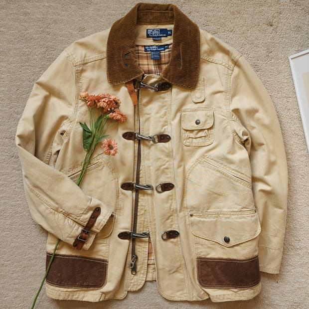 폴로 랄프로렌 파이어맨 자켓 코듀로이 카라 캔버스 레더 XL