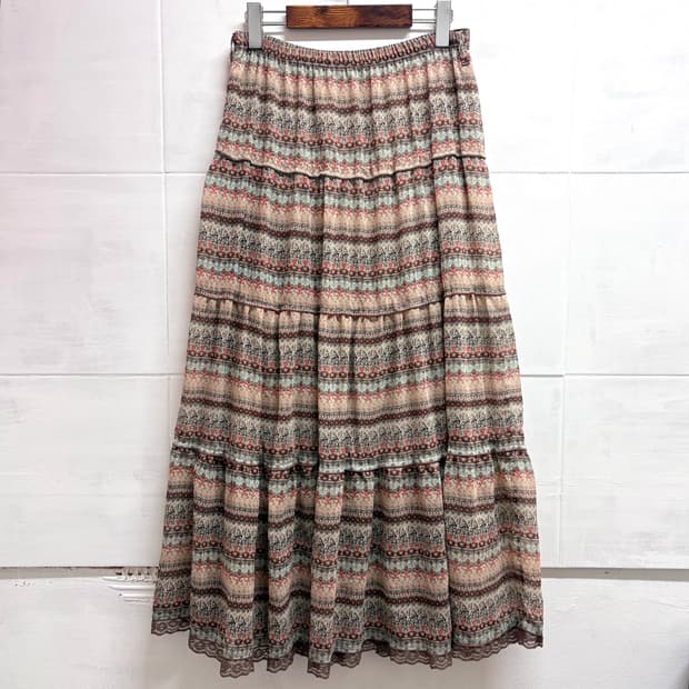 에스닉 페이즐리 히피 캉캉 레이스 롱 스커트 JPN