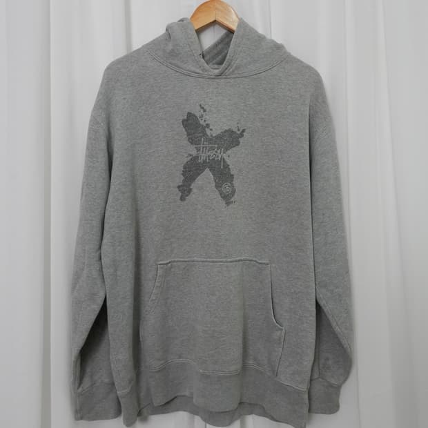 00s STUSSY 크로스 로고 후드 스웻 L