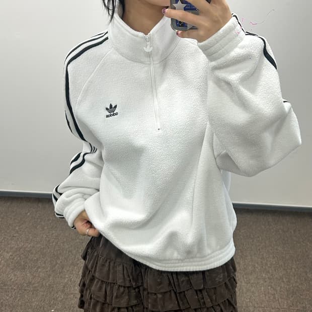 Adidas 아디다스 파이어버드 화이트 후리스 반집업