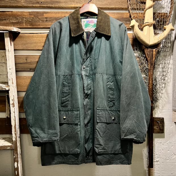 [M]90's Made in England 체크 라이닝 왁스드 헌팅 자켓