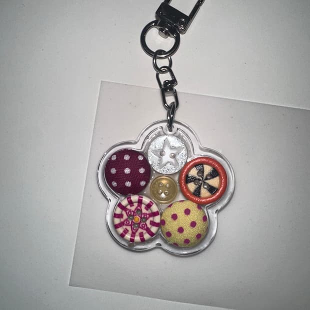 핸드메이드 빈티지 플라워 버튼 키링6