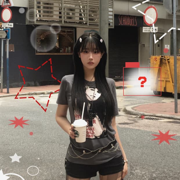 히스테릭글래머 걸프린팅 그레이 반팔티