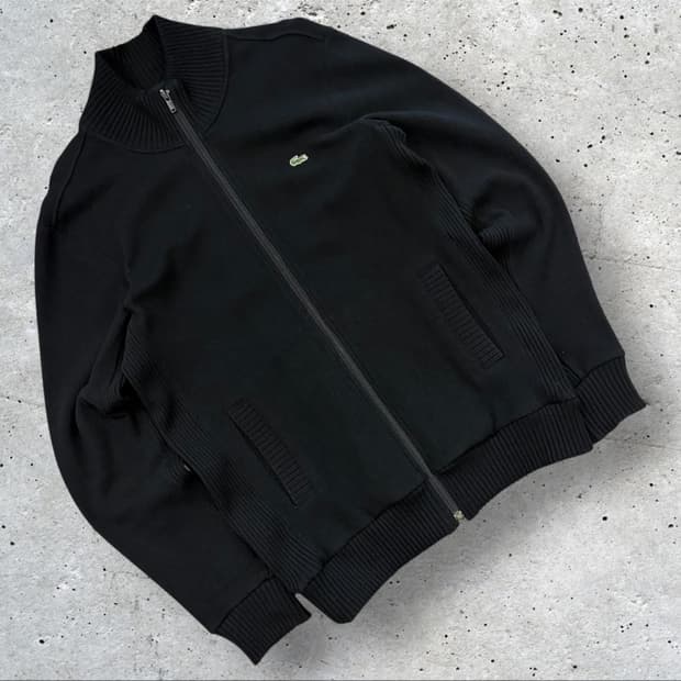 [100] 라코스테 울 블랙 니트 집업 가디건 C330