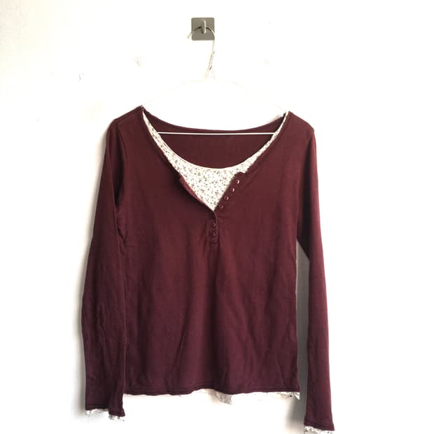 jpn vintage burgundy layered floral long