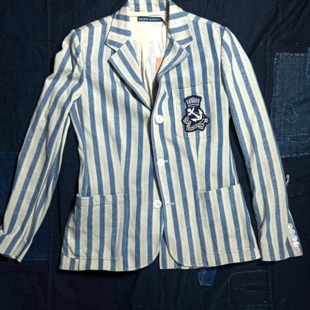 폴로 랄프로렌 스트라이프 앵커 패치 코튼 블레이저 자켓 6