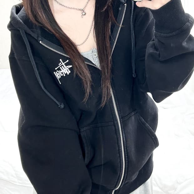 스투시 빅로고 블랙 후드집업