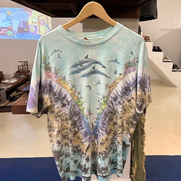 1990s 리퀴드블루 오션 돌핀 타이다이 반팔