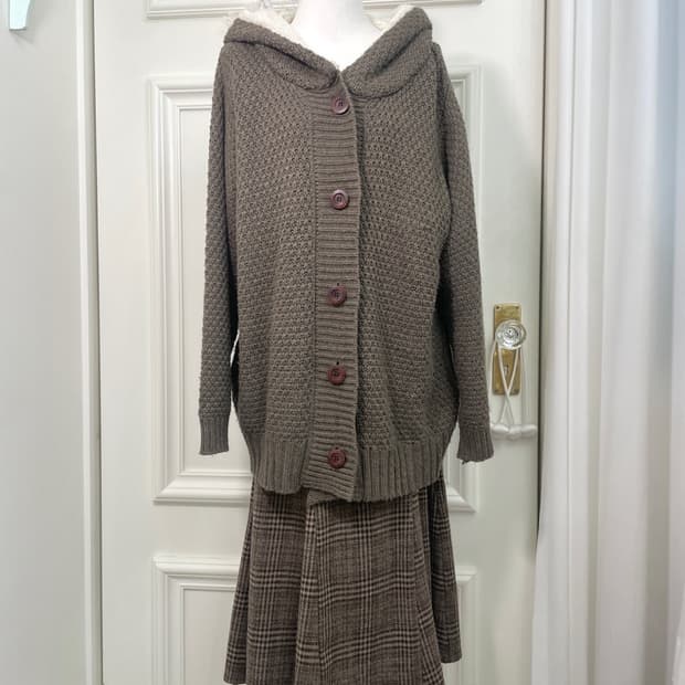 choco brown hoodie fur loose cardigan
