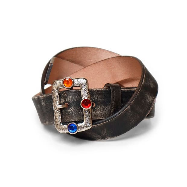 캐피탈 오일드 레더 스터드 디스코 버클 벨트 블랙