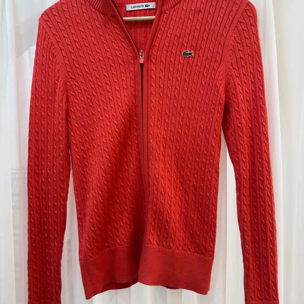 라코스테 케이블 니트 가디건 레드