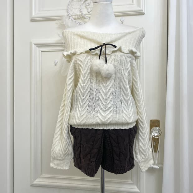 ANK ROUGE ivory lovely bow off-shoulder