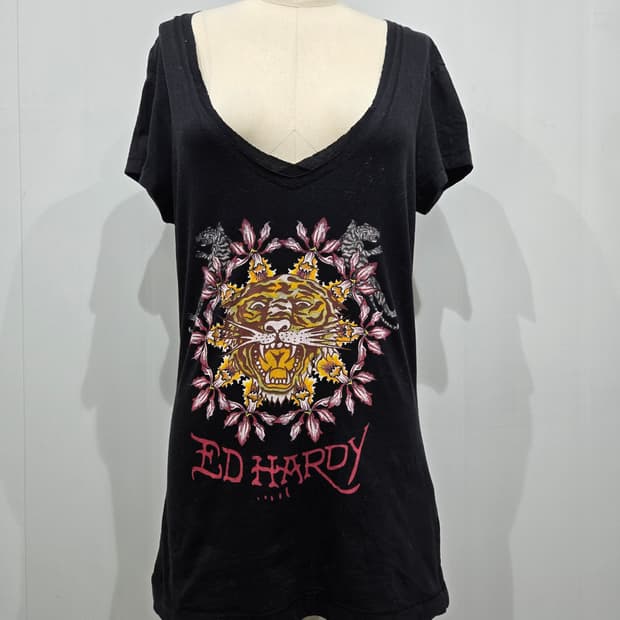 에드하디 블랙 호랑이 프린팅 반팔 티셔츠