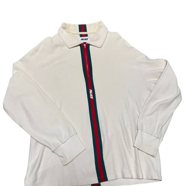 Palace Vertical Weave Zip Polo White