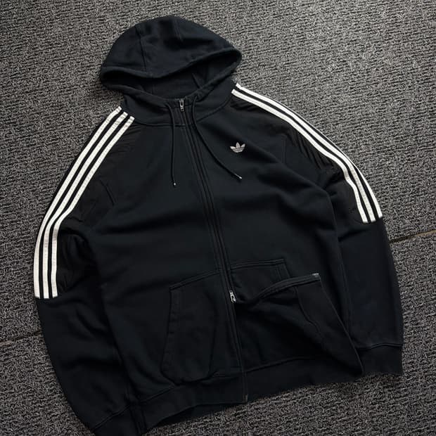 아디다스 트레포일 로고 블랙 트랙 스웻 후드집업 1753