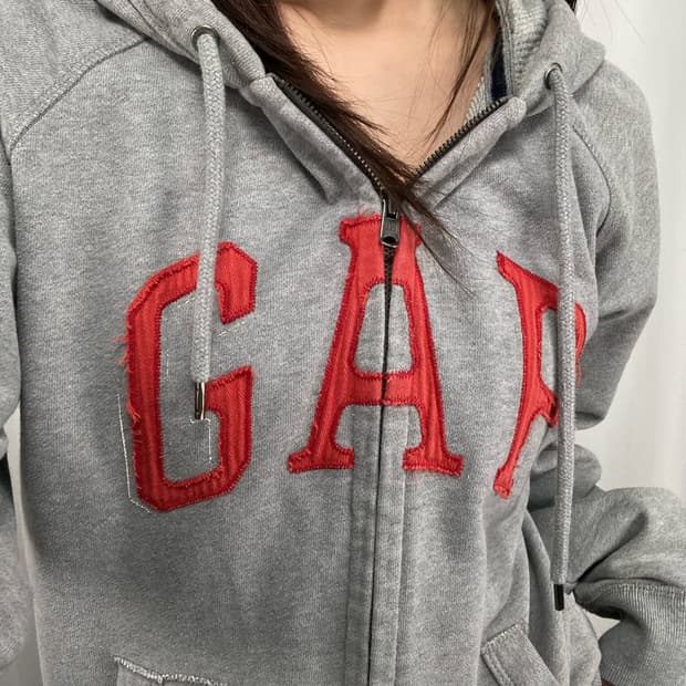 갭 레드 빅로고 그레이 후드집업