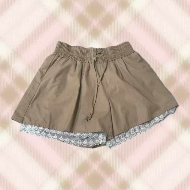 라떼 브라운 레이스 큐롯 반바지 스커트 치마 갸루 히메 러블리 빈티지