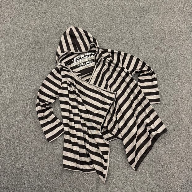 L)Japanese vintage 여성 스트라이프 후드 가디건