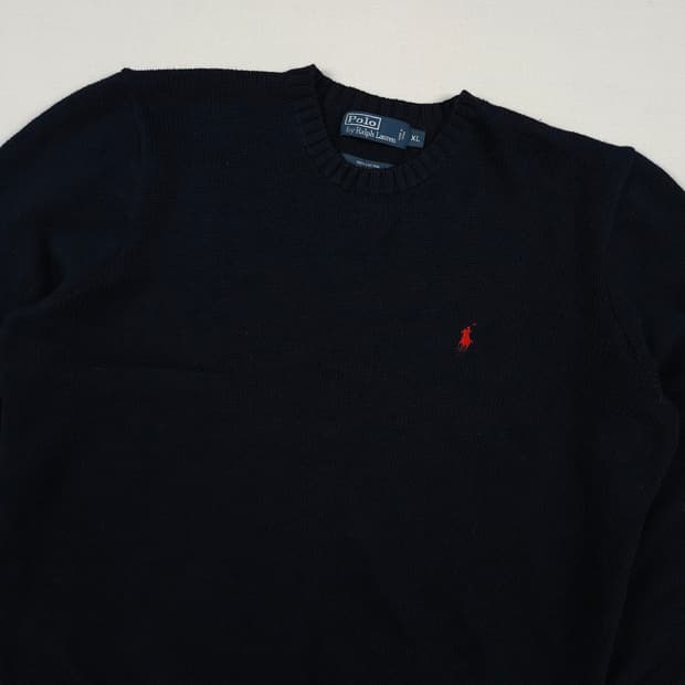 XL(105)폴로 랄프로렌 코튼 크루넥 니트 네이비