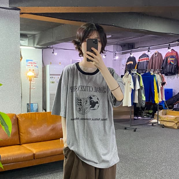 빈티지 글로벌 어스 그레이 그래픽 반팔티 B5327