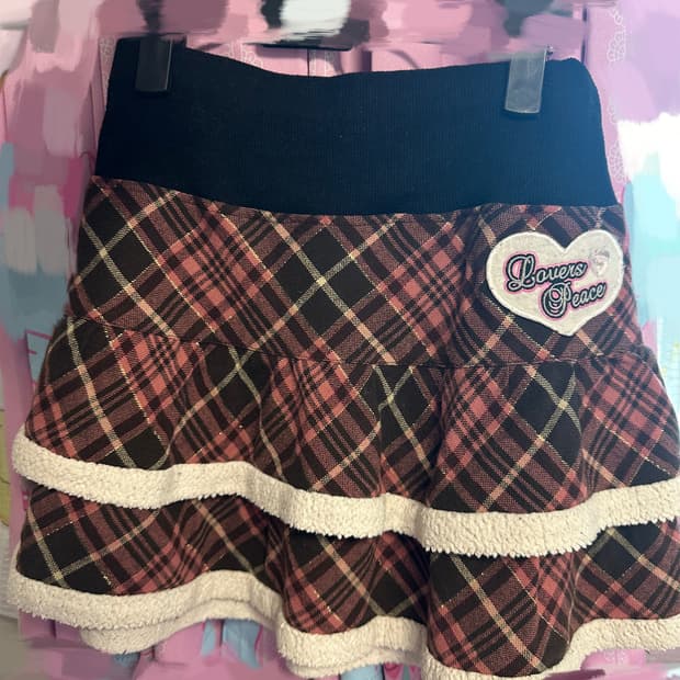 핑크 체크 스커트 치마 갸루 y2k