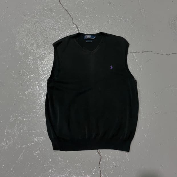 90s 폴로 랄프로렌 최고급 피마 코튼 그린 V넥 니트 조끼