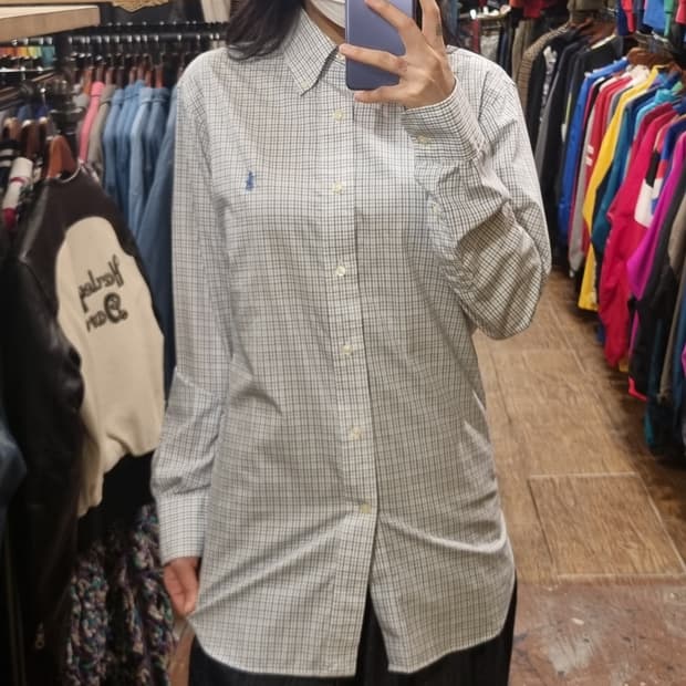 [Hi] 폴로 체크 긴팔셔츠 블루
