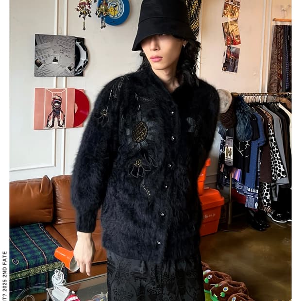 Jpn Vintage Floral Detail Angora Fur JK