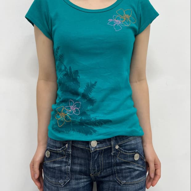 Flower summer top 플라워 플로럴 민트 블루 빈티지 반팔 티